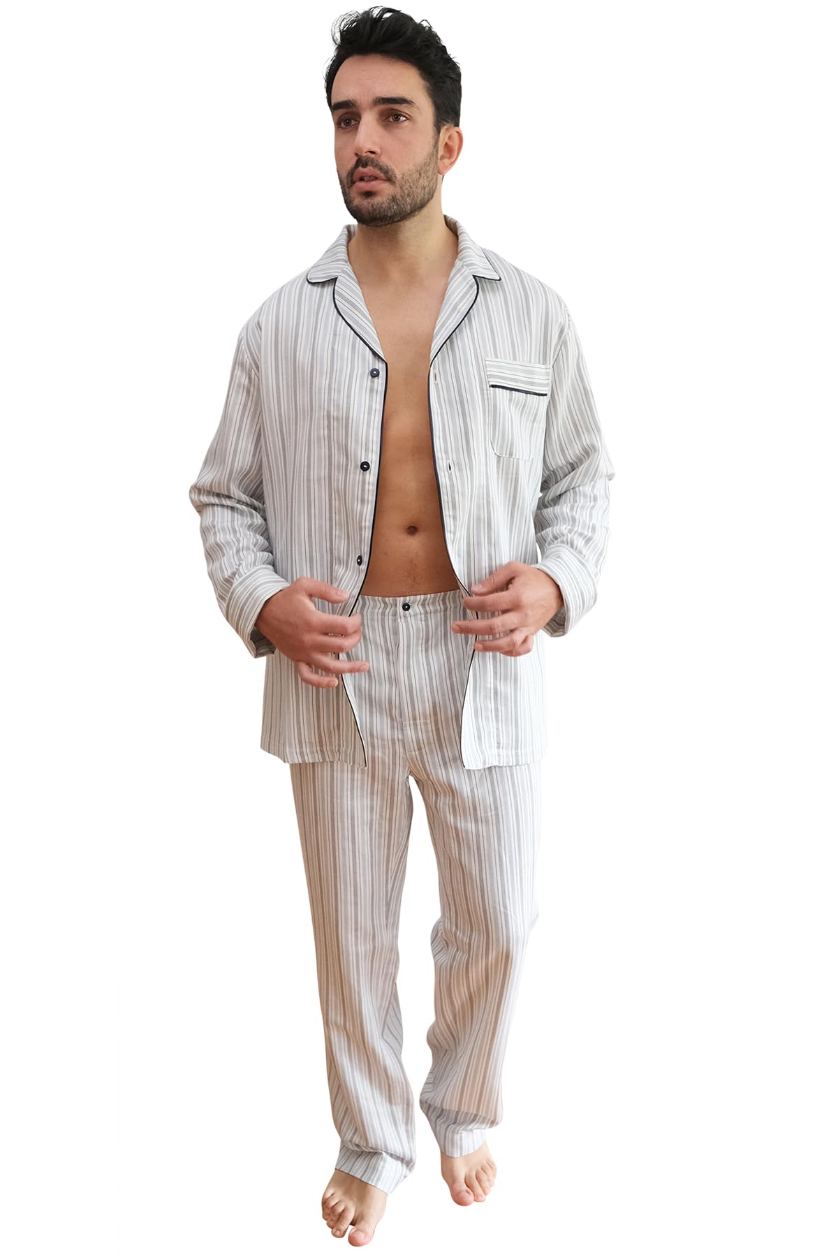 Premium Men's Pajama Set - 100% Cotton Sateen Sleepwear | Vincenzo European Luxury Loungewear for Comfortable Nights & Relaxing at Home
