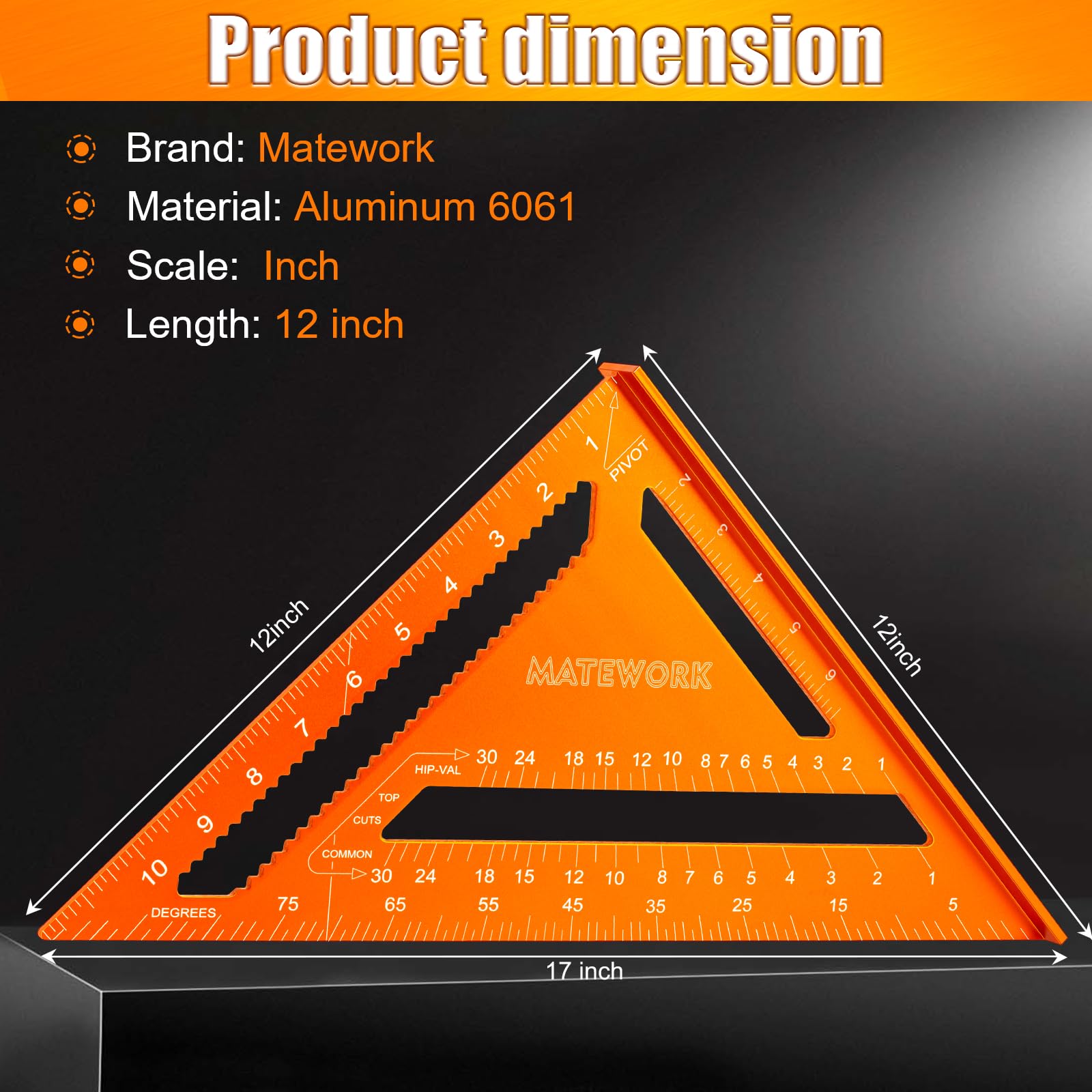 12 Inch Aluminum Carpenter Square - Precision Woodworking & Framing Tool for Angle Measuring, Rafter Layout, DIY Projects - Perfect for Carpenters, Builders, and Home Improvement Enthusiasts