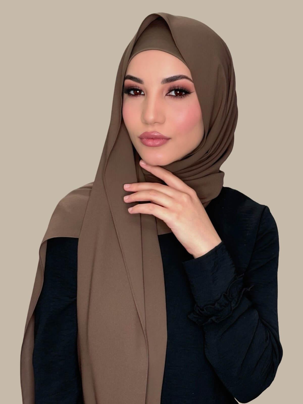 Elegant Swiss Brown Chiffon Hijab Set - Soft & Breathable Scarf for Women - Perfect for Daily Wear, Prayer, and Special Occasions