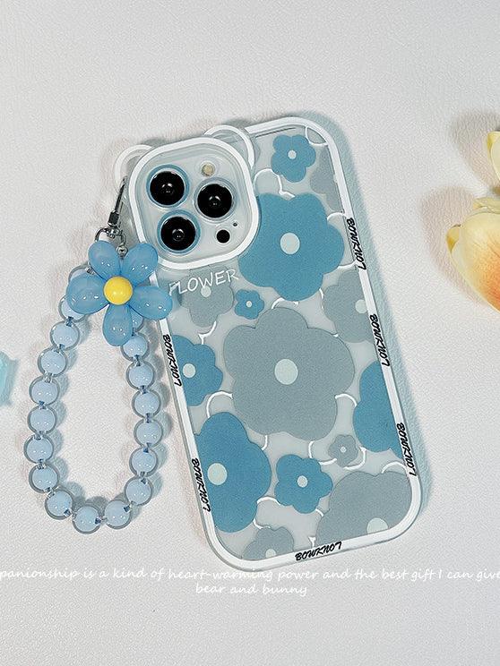 Lovevop Blue Flower Silicone Shockproof Phone Case for iPhone 15/14/13/12 Pro Max - Cute Floral Design Protective Cover for Everyday Use, Drops & Outdoor Activities