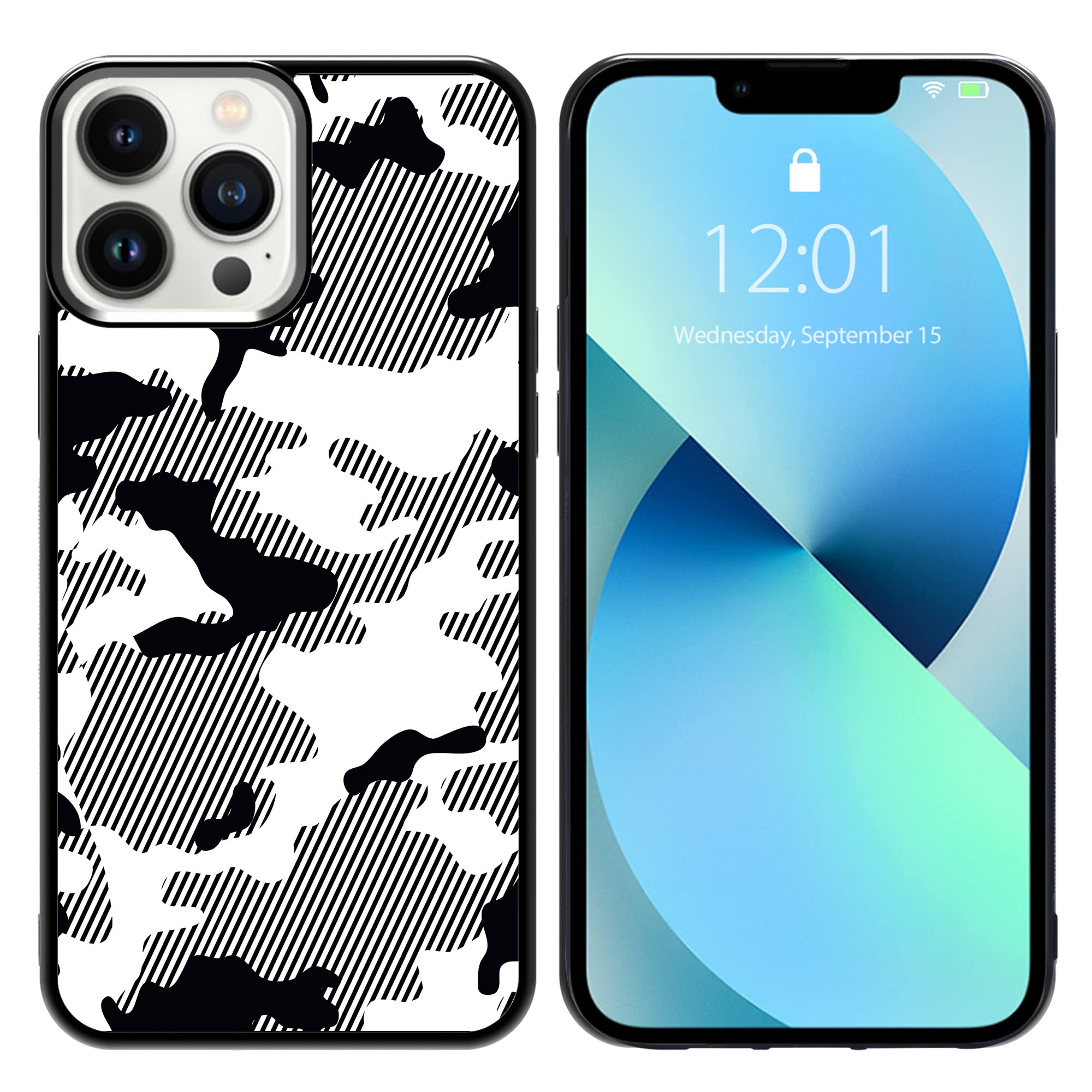 Premium White & Black Camo Phone Case for iPhone 13 Pro Max - Shockproof Protective Cover for Men & Women - Perfect for Outdoor, Work, and Daily Use
