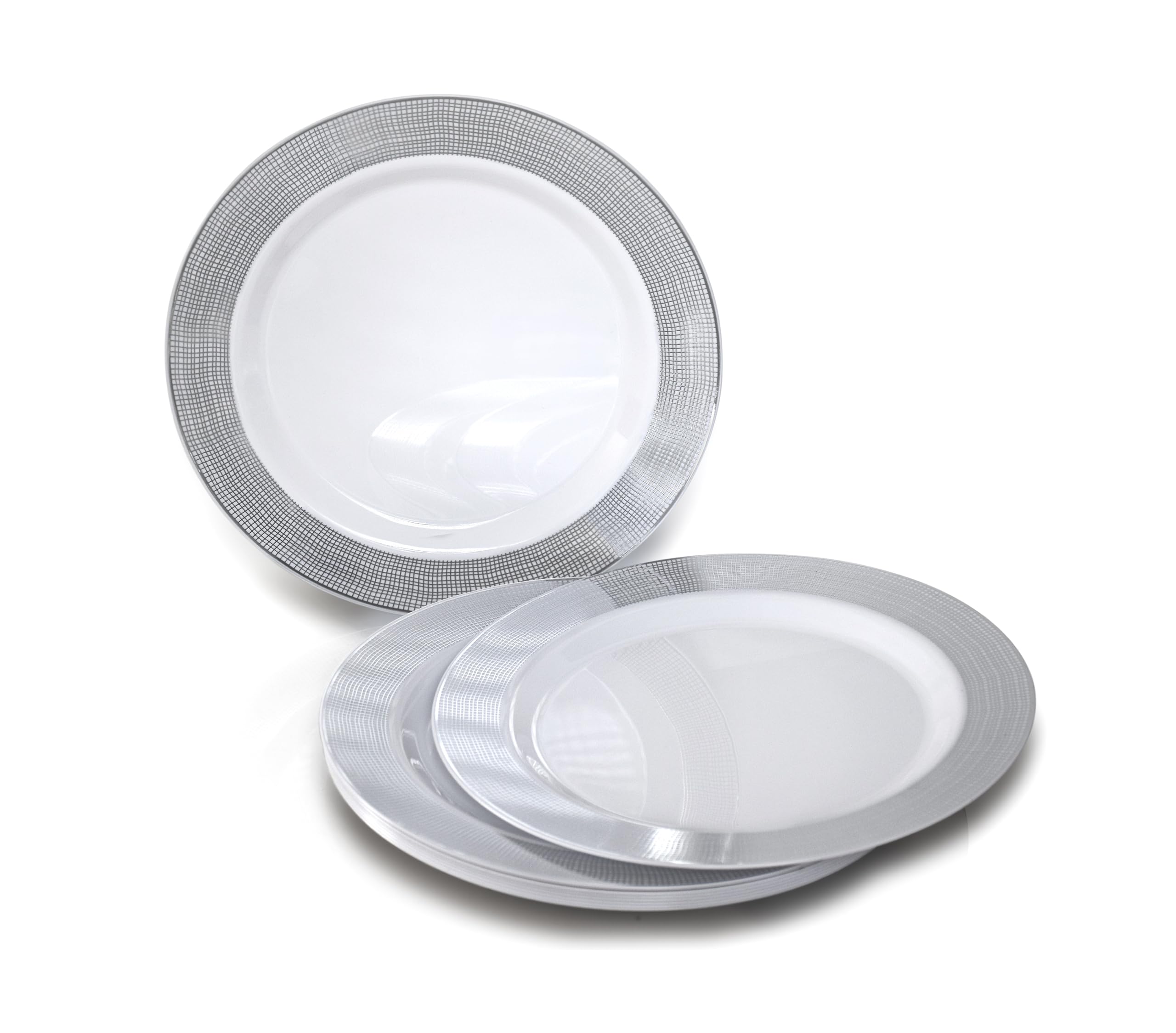 240 Heavyweight Disposable Plastic Plates 10.5 Inch - Elegant White & Silver Wedding Party Dinner Plates for Special Occasions, Events & Catering