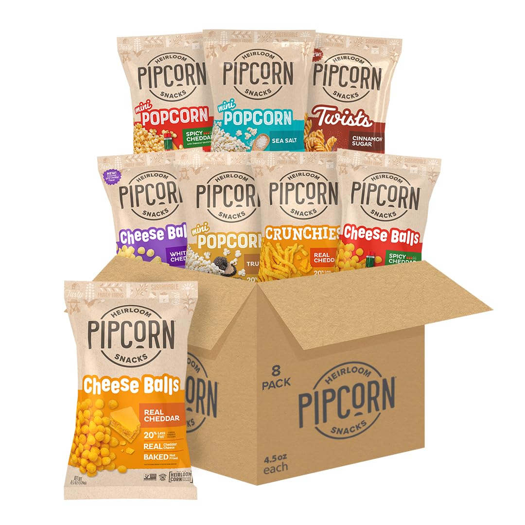 Pipcorn Shark Tank Sampler - 8ct Variety Pack of Healthy Gluten-Free Heirloom Corn Snacks for Adults | Perfect for Office, Travel & Movie Nights