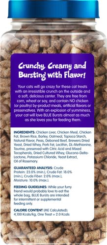 Blue Buffalo Bursts Crunchy Cat Treats - Chicken Liver & Beef Flavor - 12oz Tub (Pack of 2) | Healthy Snacks for Indoor & Outdoor Cats - Perfect for Training & Rewards