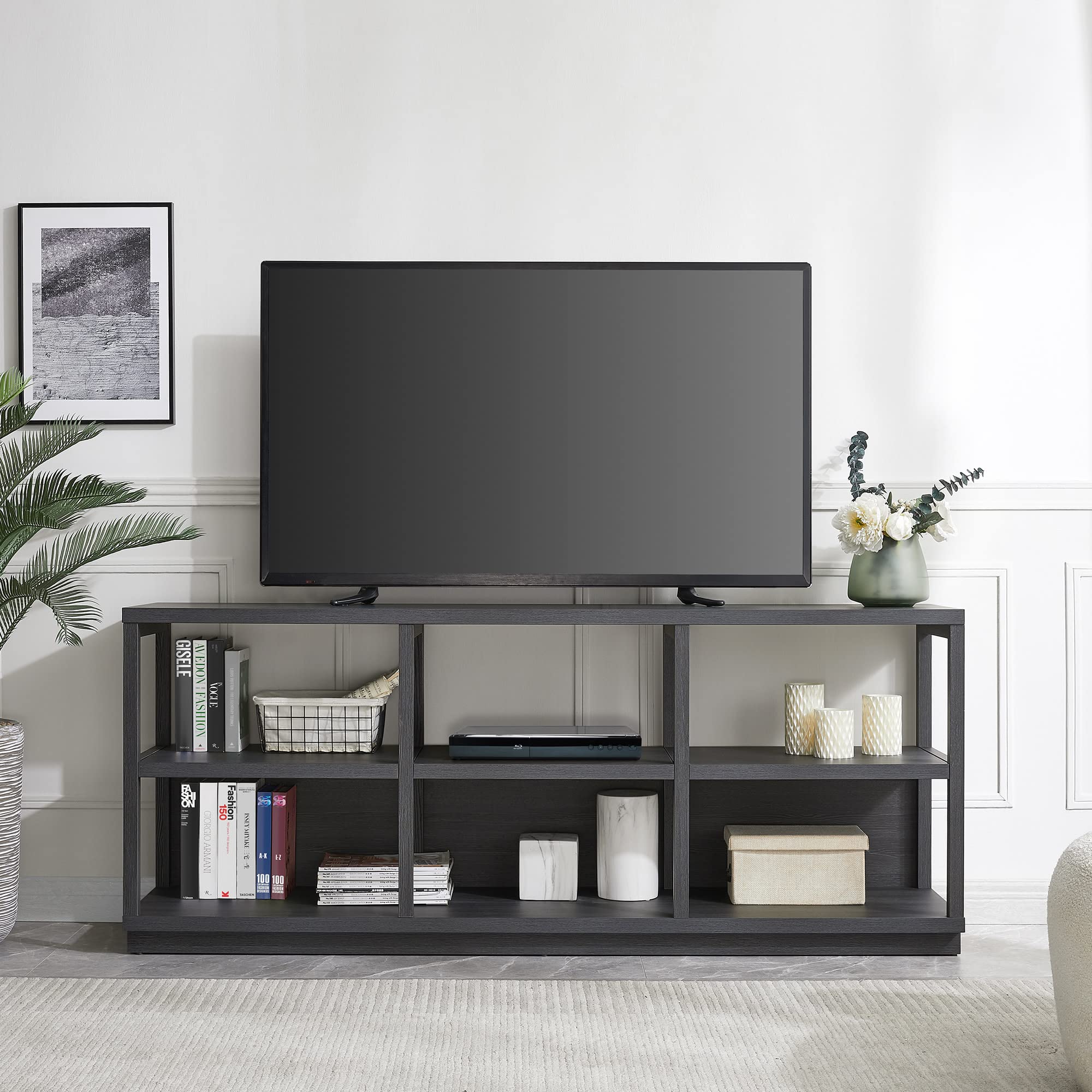 Thalia 80-Inch Rectangular TV Stand in Charcoal Gray - Modern Entertainment Center for Living Room, Bedroom & Home Theater