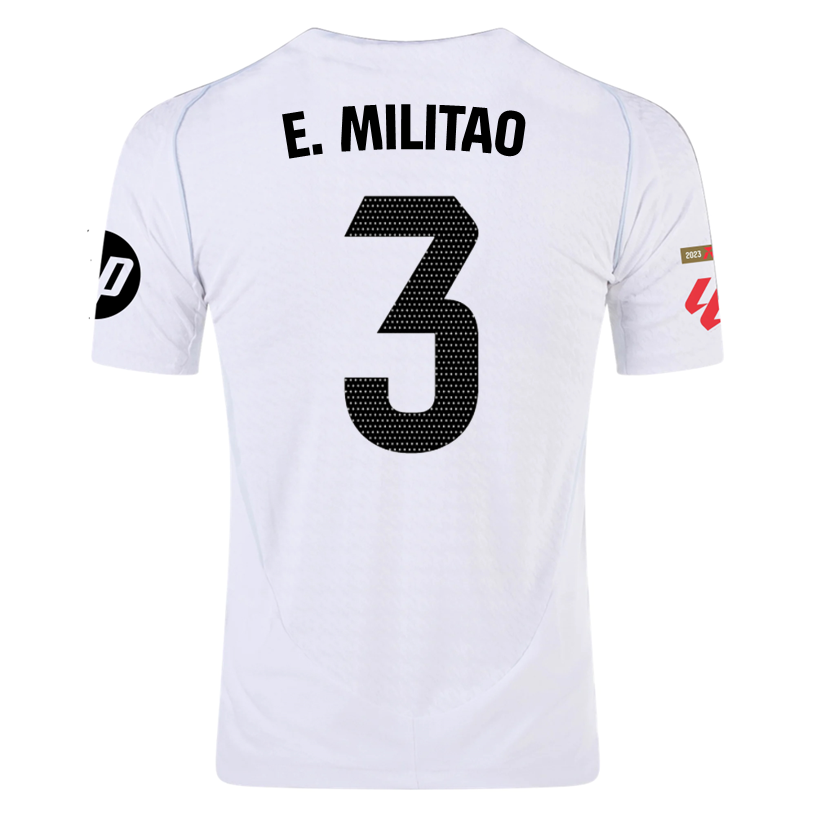 Adidas Eder Militao Real Madrid Authentic Home Jersey 2024/25 with La Liga Patches - White & Black - Official Soccer Jersey for Fans & Players - Perfect for Matchdays, Training & Gifting