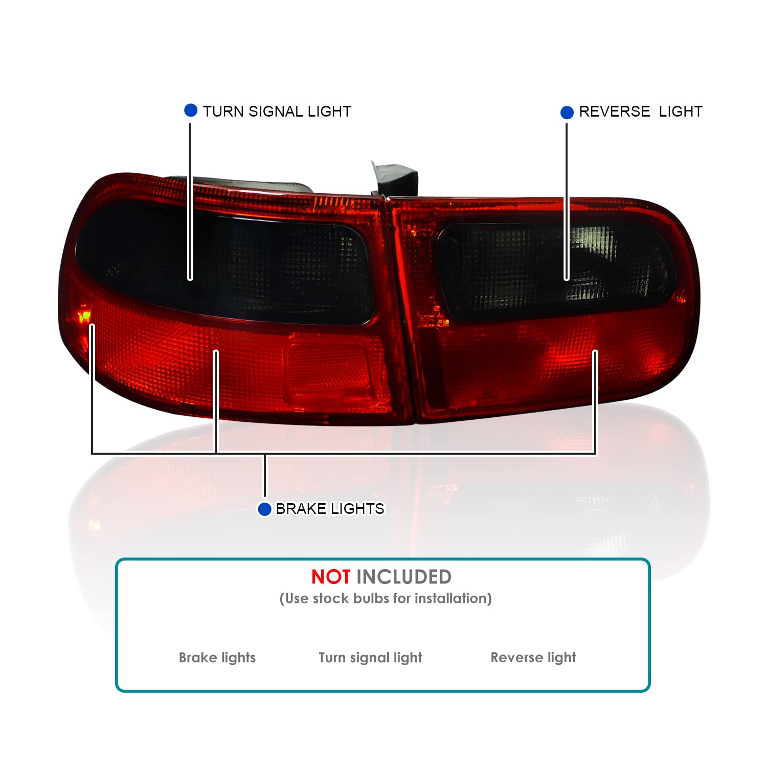 Spec-D Tuning Red Smoke Lens Tail Lights for 1992-1995 Honda Civic 3-Door Hatchback - Left & Right Pair Assembly | Stylish LED Brake Lights for Enhanced Visibility & Custom Look | Perfect for Night Driving & Car Shows