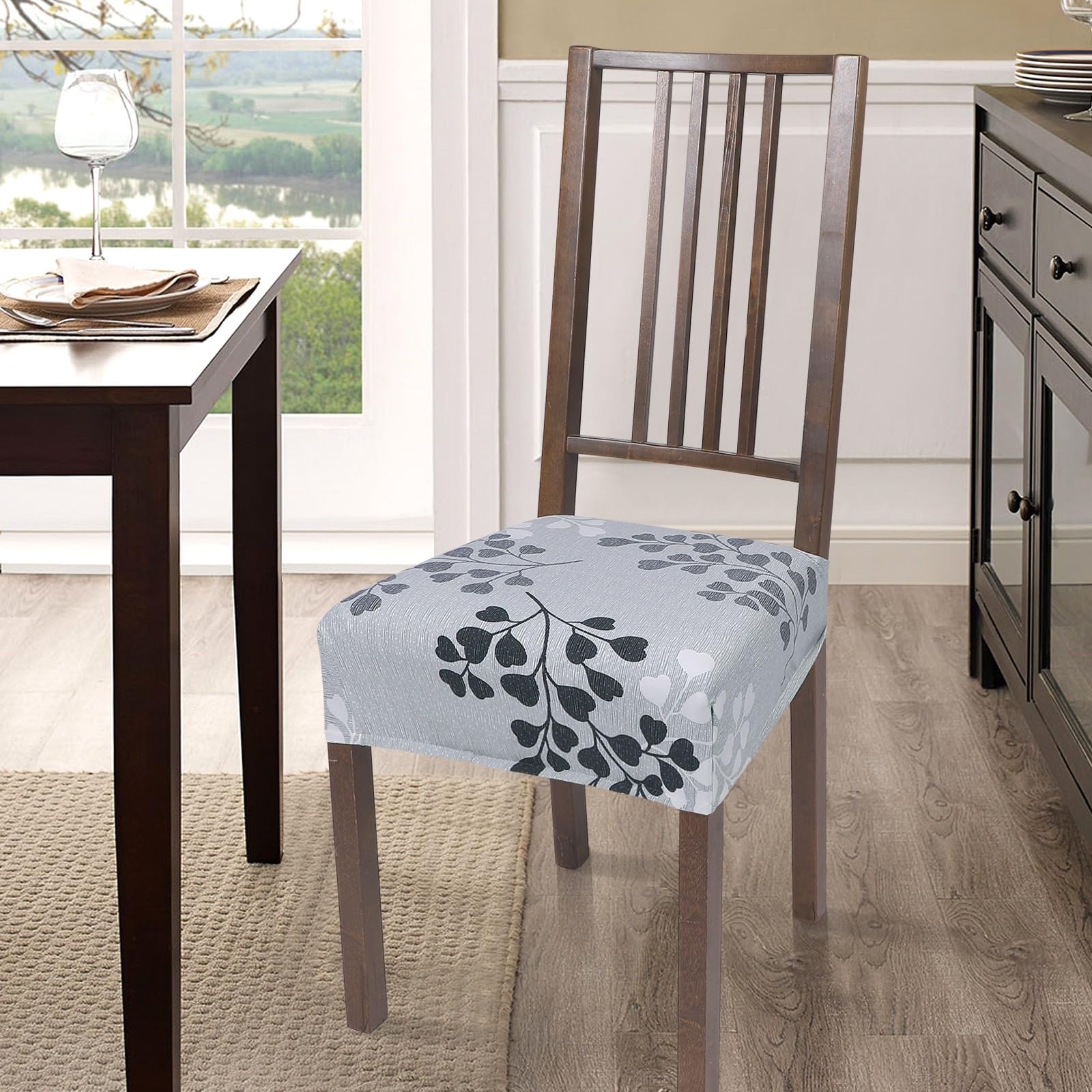 NIBESSER Stretch Dining Chair Seat Covers Set of 6 - Soft Removable Washable Slipcovers for Kitchen & Dining Room Chairs, Armless Chair Protector with Leaves Pattern (Rear-Covered) - Perfect for Home, Restaurant, and Office Use