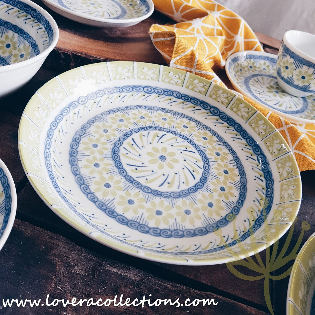 Awasaka Japan Green & Blue Daisy Tea & Dinnerware Set - Elegant Japanese Ceramic Tableware for Tea Time & Dining - Perfect for Home, Restaurants & Gifts