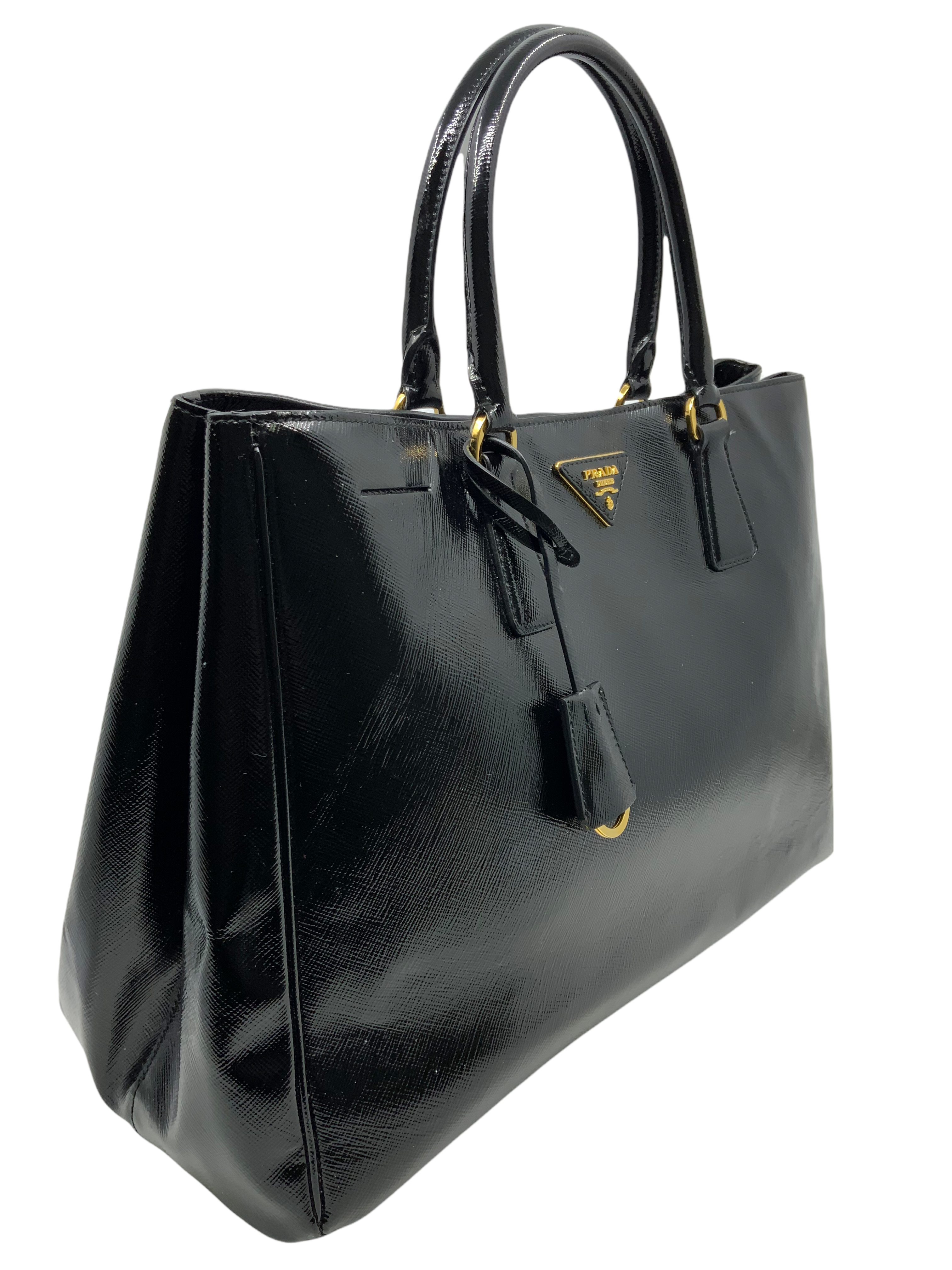 Prada Saffiano Lux Patent Leather Tote Bag for Women - Luxury Designer Handbag for Work, Travel & Everyday Use