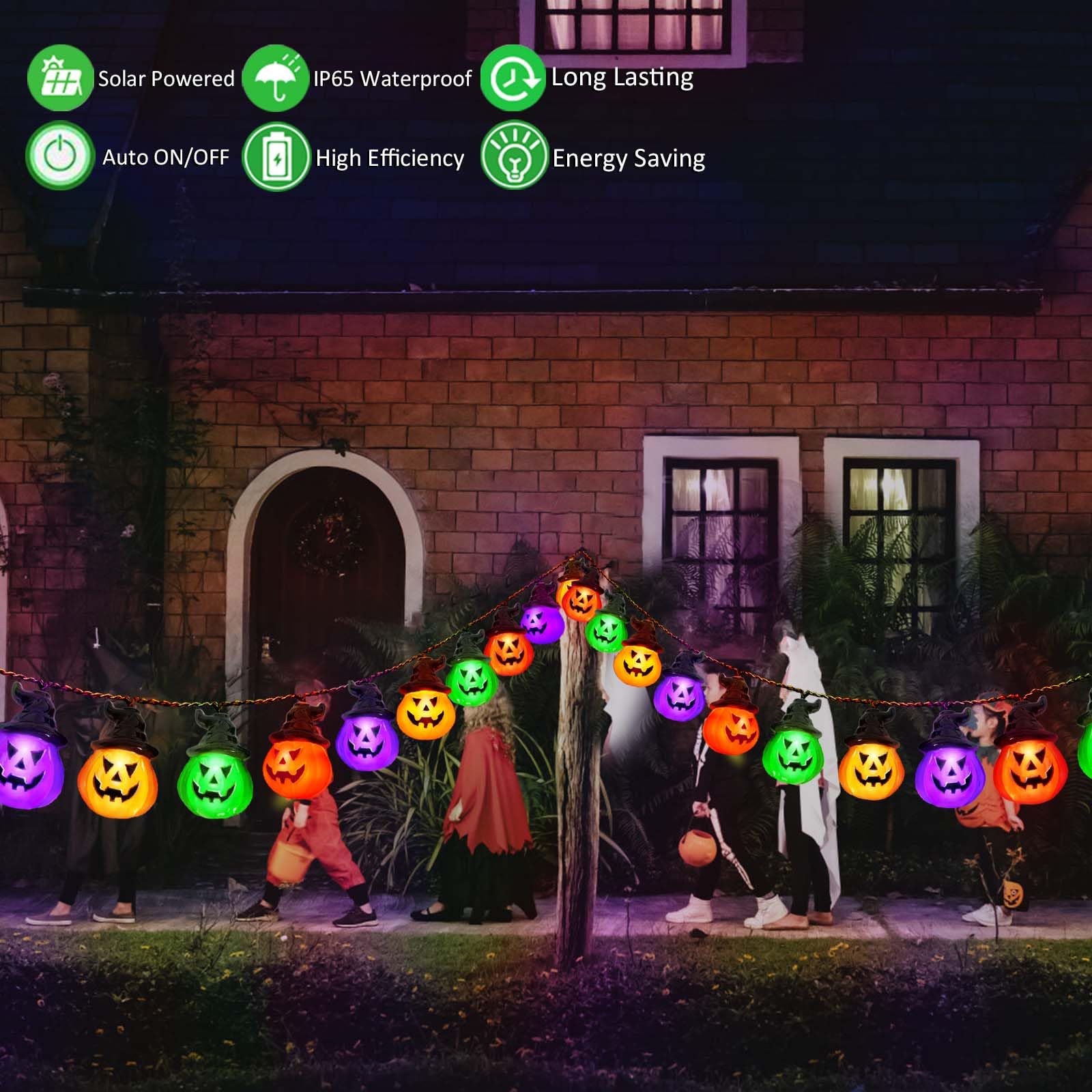 Upgraded Solar Halloween Lights Outdoor - 30 LED Solar Powered Pumpkin String Lights with 8 Modes, Auto On/Off, Waterproof for Garden, Yard, Lawn - Perfect for Halloween Decorations, Patio Parties & Outdoor Events