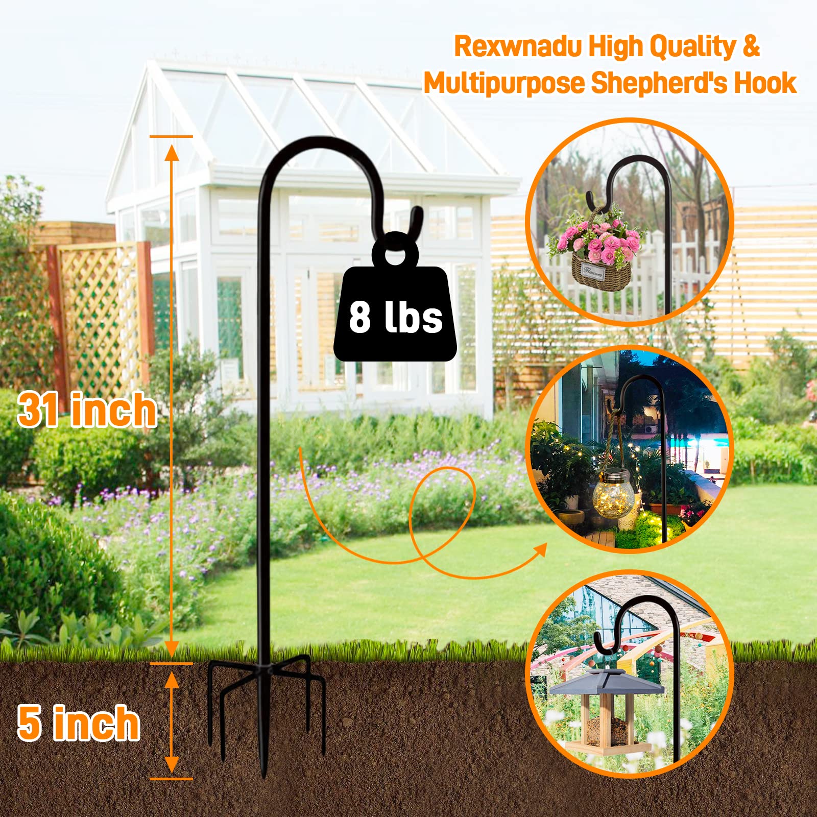 Heavy Duty 36 Inch Shepherd Hooks for Outdoor Use - 2 Pack Plant Hangers for Bird Feeders, Lanterns, Solar Lights, Wedding Decor & Planter Pots - Perfect for Garden, Patio and Yard Decoration