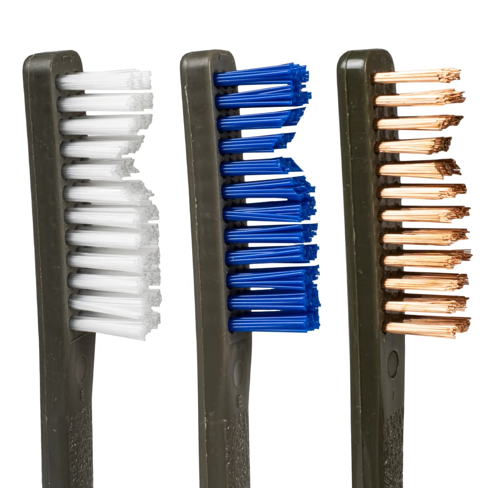 Otis Technology 3 Pack Gun Cleaning Brushes - Nylon, Blue Nylon & Bronze Bristles for Firearm Maintenance | Perfect for Pistols, Rifles & Shotguns