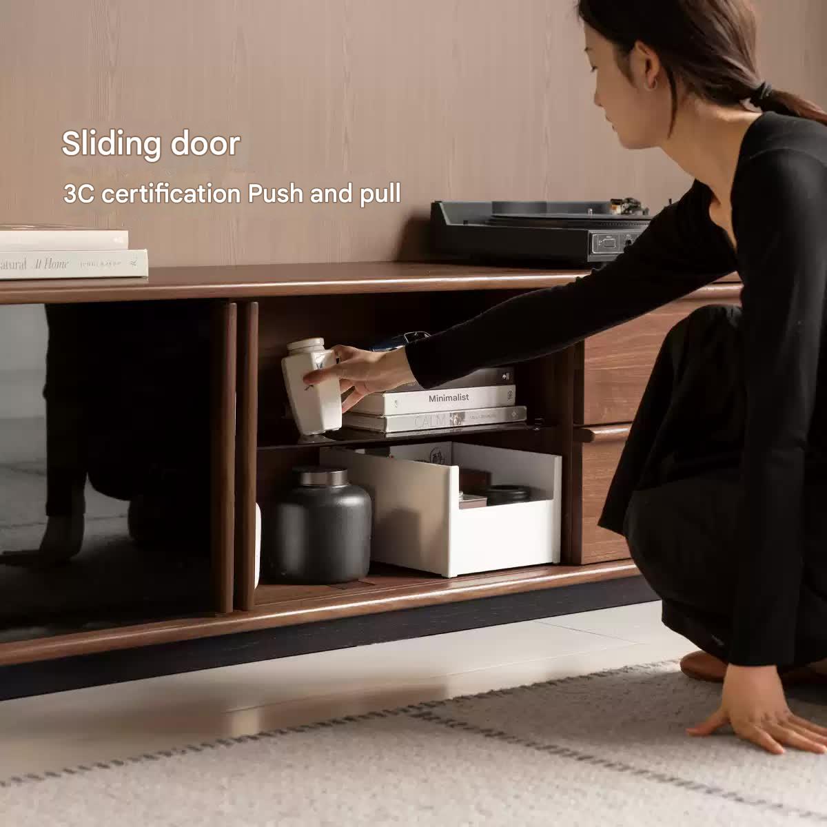 Premium Black Walnut Solid Wood TV Stand - Italian Modern Luxury Design for Living Room & Home Theater Setup