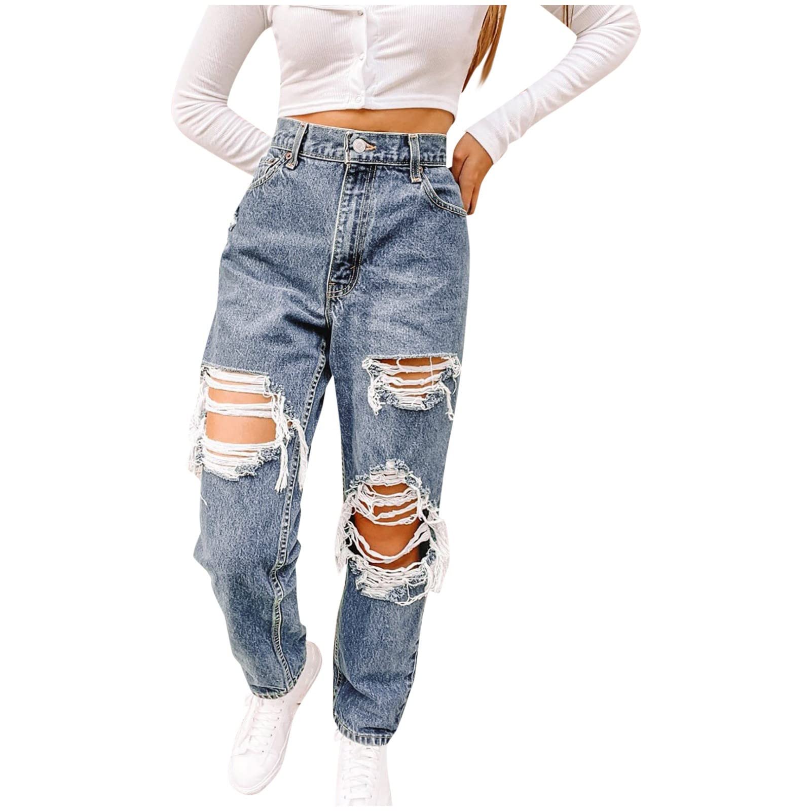 Women's High Waisted Ripped Skinny Jeans - Distressed Ankle Denim Pants for Casual Wear, Wide Leg Hip Hop Style | Perfect for Streetwear, Night Out & Everyday Fashion
