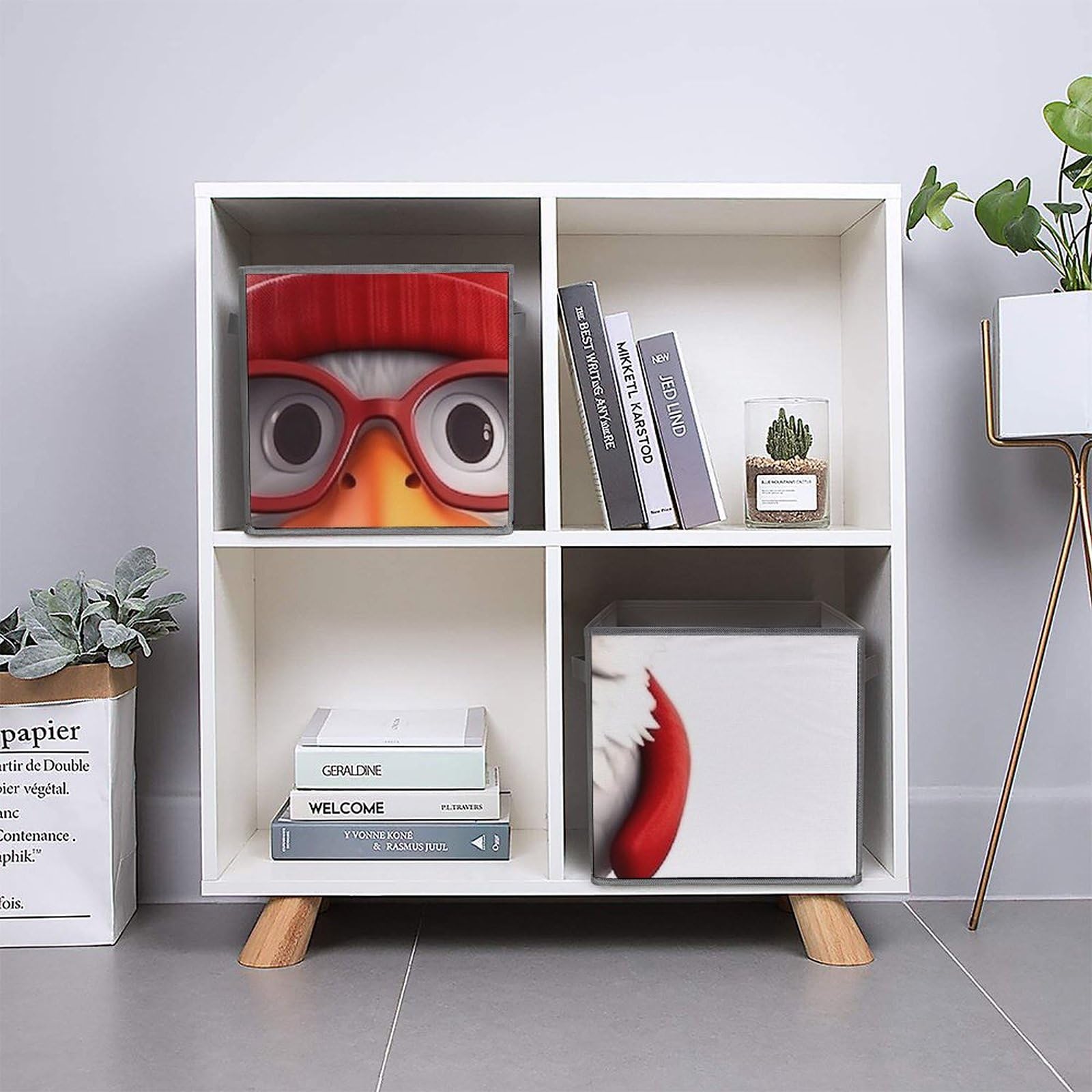 6-Pack Collapsible Storage Bins with Handles - Cartoon Bird with Glasses Design, Large Closet Organizer for Clothing, Toys & Home Organization | Perfect for Bedroom, Nursery & Office Storage Solutions