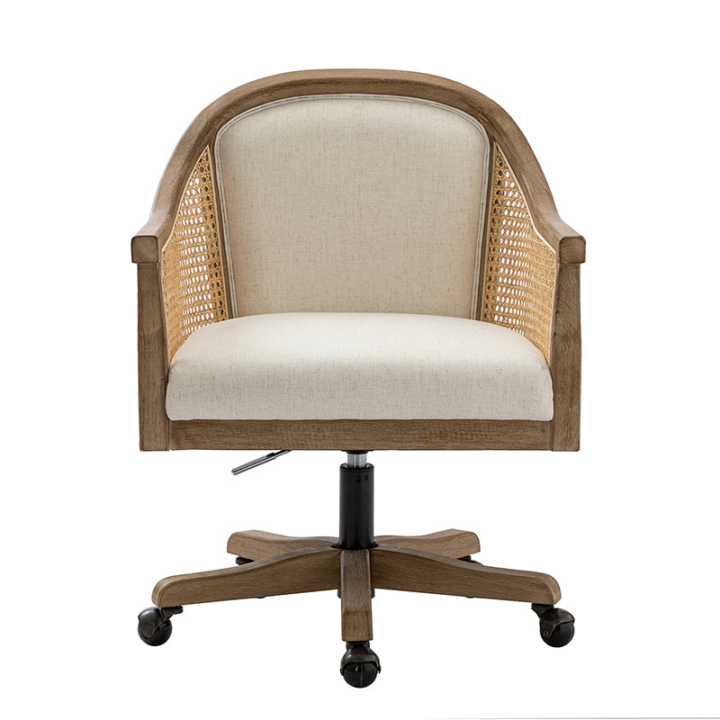 Audrey Task Accent Chair with Rattan Arms - Modern Home Office Chair for Small Spaces, Comfortable Writing Desk Chair with Woven Rattan Backrest - Perfect for Study Rooms, Living Rooms & Cozy Corners