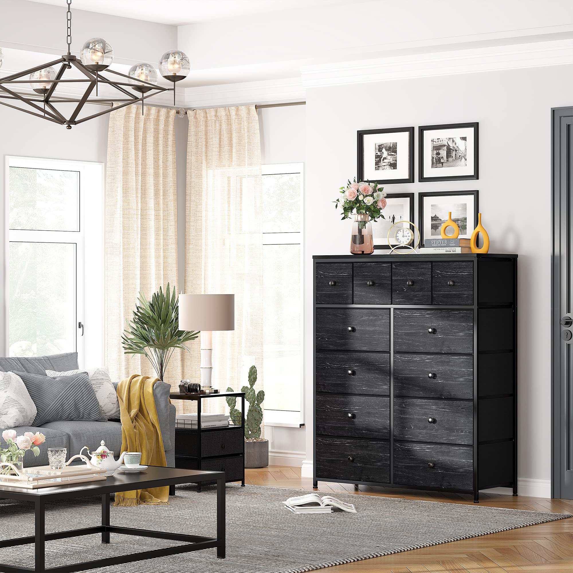 EnHomee 12-Drawer Black Dresser for Bedroom - Fabric Storage Chest of Drawers, 11.9