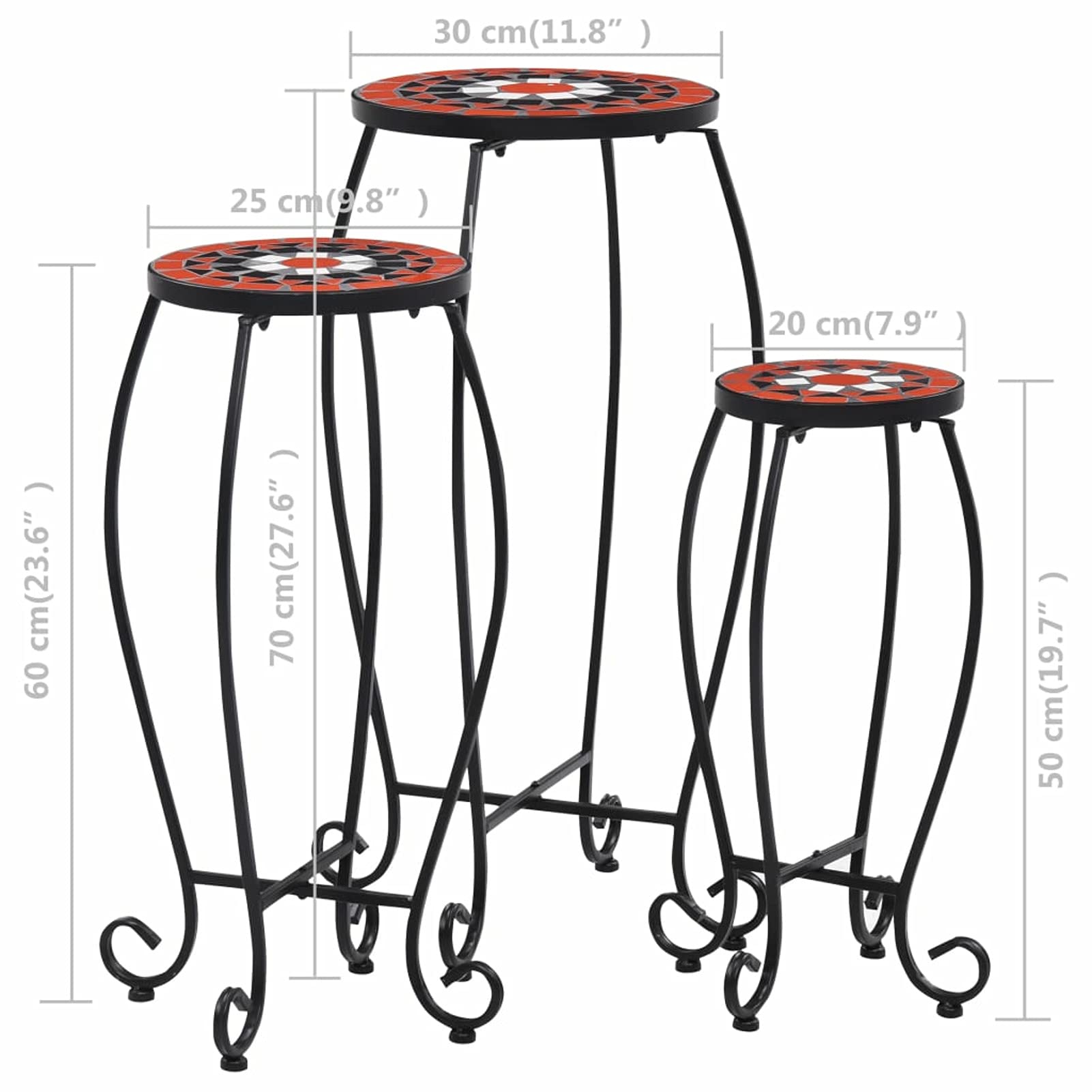 Tidyard 3-Piece Ceramic Top Iron Frame Garden Side Tables Set - Outdoor Patio Coffee Table & Plant Stand for Backyard, Terrace, Balcony - Perfect for Coffee, Drinks & Decor