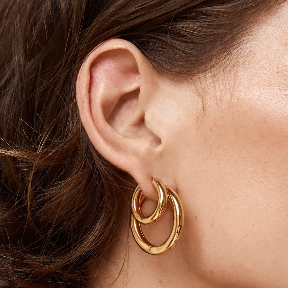 Gold Midi Curve Hoop Earrings for Women - Trendy Chunky Hollow Hoops - Perfect for Everyday Wear, Date Night & Office Outfits