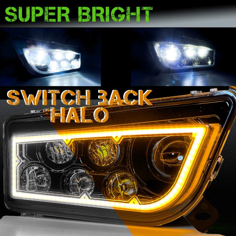 SLK-Lights WHITE RZR LED Headlight Bulbs - Compatible with Polaris RZR 2015-2021 Models - Dual Color SwitchBack Halo (White/Amber) - High Performance Off-Road Lighting for Night Trail Riding & Desert Adventures