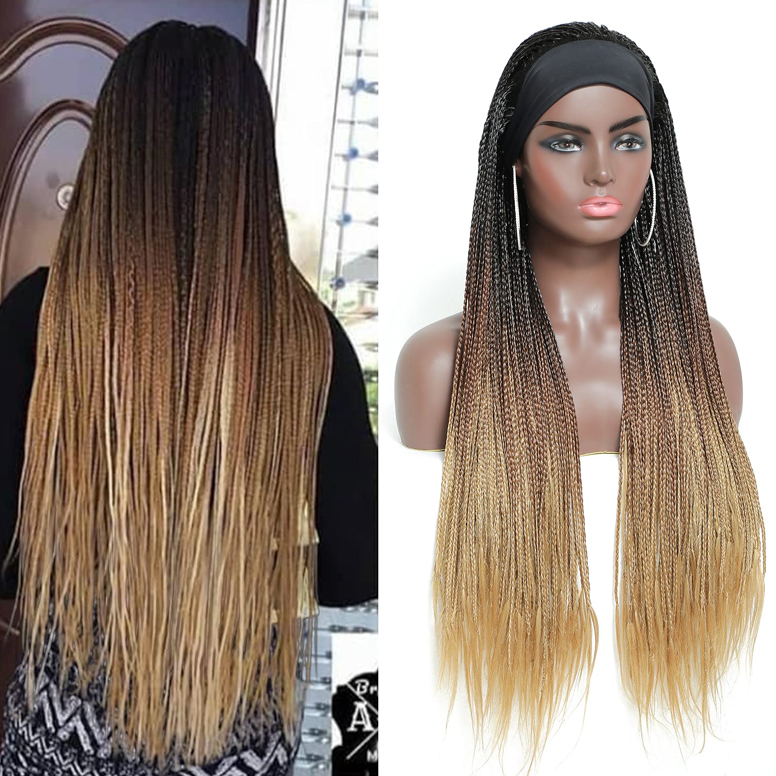 30 Inch Box Braided Headband Wigs for Black Women - Micro Braids Synthetic Wigs with Small Braids (1B/30/27) - Perfect for Protective Styling, Daily Wear & Special Occasions