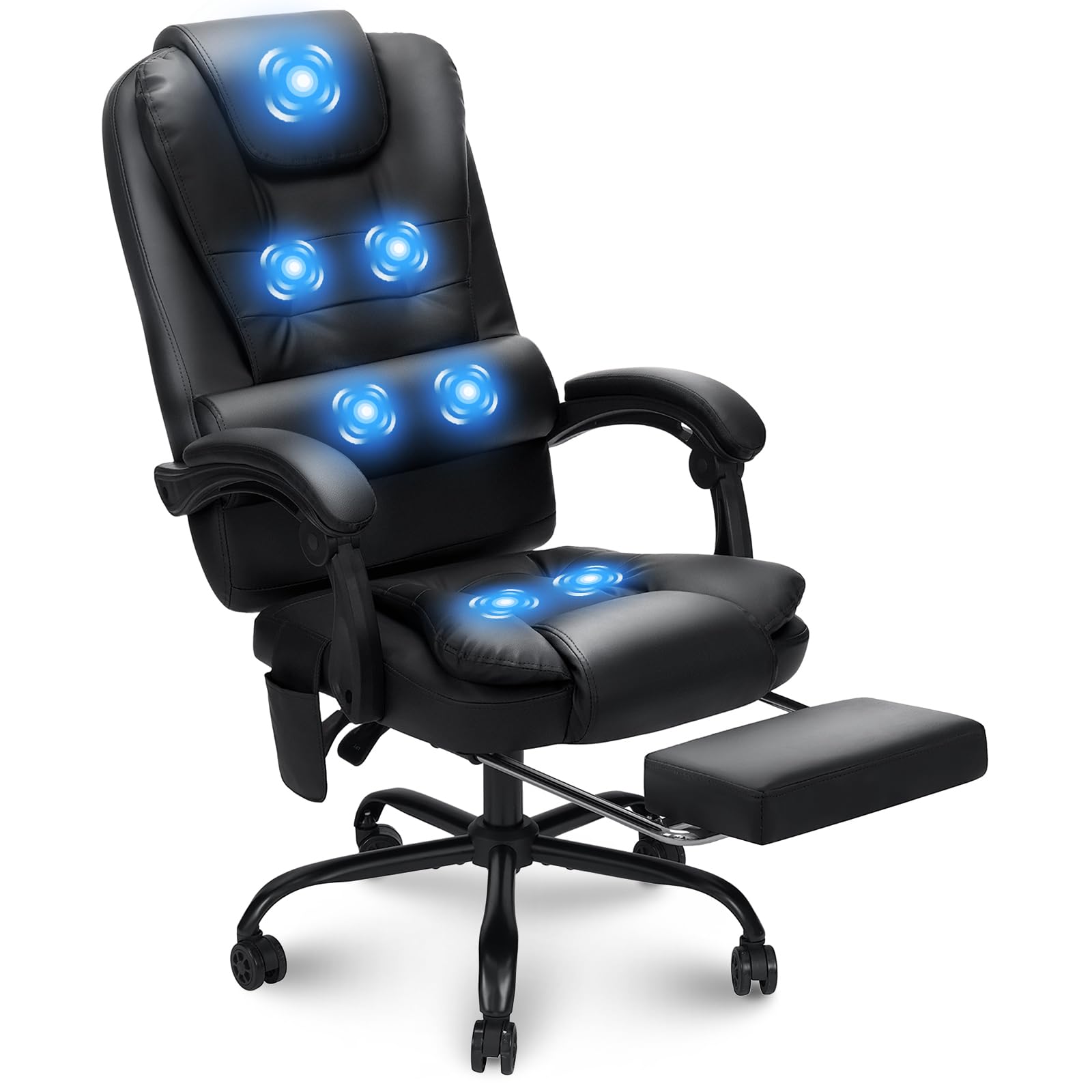 Premium Executive Office Chair with Massage & Reclining - Ergonomic High Back Computer Desk Chair with Adjustable Footrest - Soft Leather Home Office Chair (Black) - Perfect for Long Work Hours & Home Office Comfort