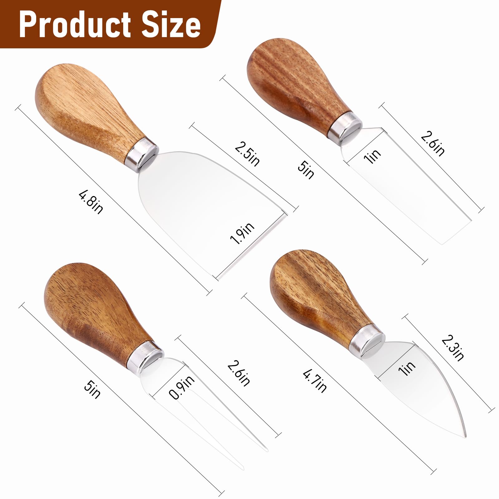 4-Piece Premium Stainless Steel Cheese Knife Set - Professional Charcuterie Board Knives for Cheese, Butter & Charcuterie | Perfect for Dinner Parties, Wine Tastings & Gourmet Cheese Platters
