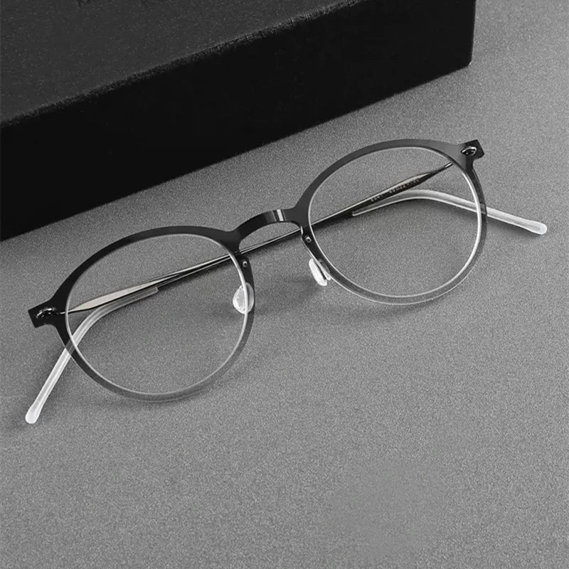 Unisex Black Full Rim Round Titanium Acetate Eyeglasses Frame 6541 - Lightweight & Durable for Work, Reading & Fashion
