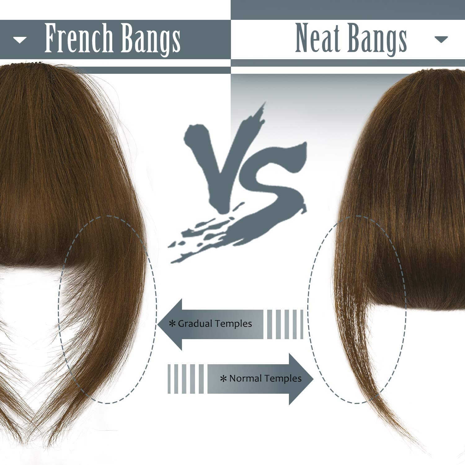 BARSDAR 100% Real Human Hair Clip-in Fringe Extensions - French Bangs with Temple Clips | Natural Color 6# | Washable & Dye-able Hair Pieces for Women | Perfect for Daily Wear, Parties & Cosplay