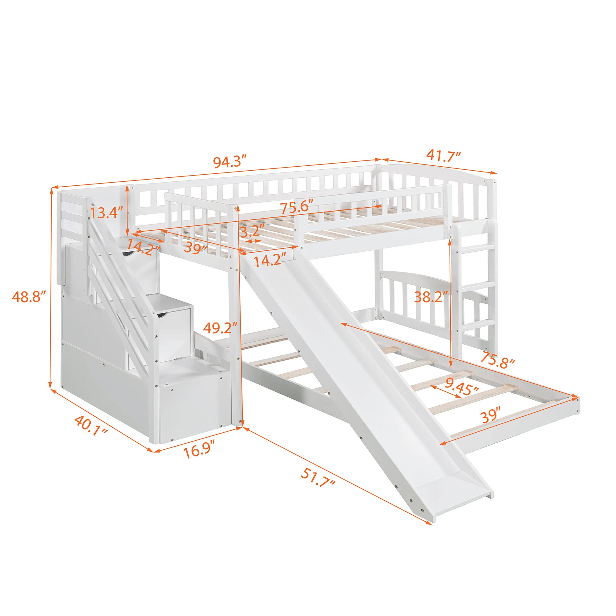 Twin Size Low Loft Bed with Convertible Slide - Twin over Twin Bunk Bed with 2 Drawers & Stairs for Kids, Boys & Girls | Space-Saving Kids Bedroom Furniture for Small Rooms & Shared Sibling Spaces