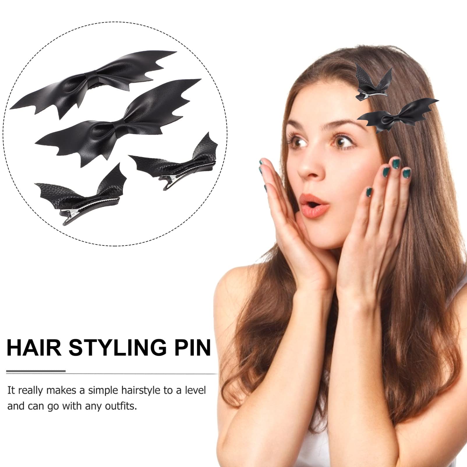 Gothic Bat Wing Hair Clips - Halloween Devil Hair Accessories Set (4pcs) for Women, Cosplay Costume, Gothic Party & Spooky Themed Events - KALLORY Alligator Hair Clips