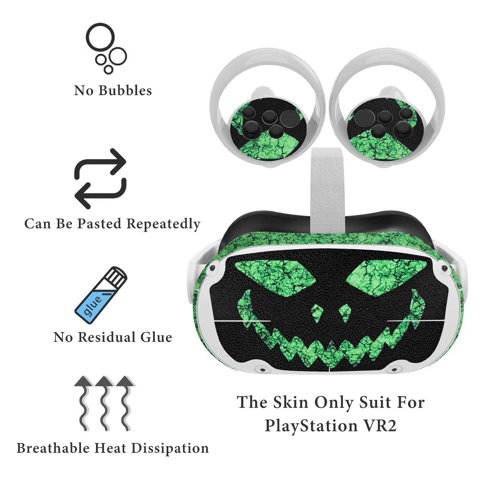 Geekria VR Headset & Controller Handle Skin Compatible with Oculus Quest 2 - Durable Scratch-Resistant Protective Cover with Horror Stickers - Perfect for Gaming, VR Experiences & Accessories Protection