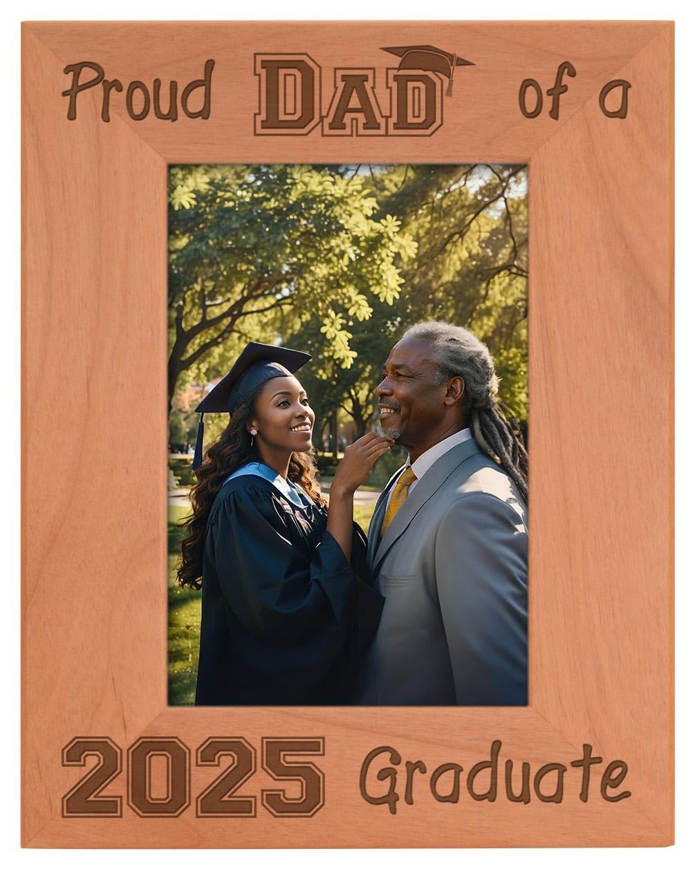 ThisWear 2025 Graduation Gift for Dad - Personalized Wood Engraved 4x6 Photo Frame with Portrait - Perfect Graduation Present for Proud Father of 2025 Graduate - Great for Displaying Graduation Photos on Desk or Shelf