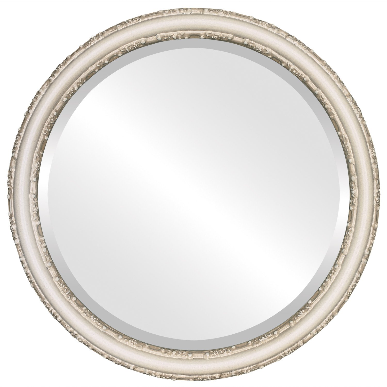Ovalcrest 26x26 Round Beveled Wall Mirror - Virginia Style Taupe Home Decor Mirror for Living Room, Bedroom & Entryway
