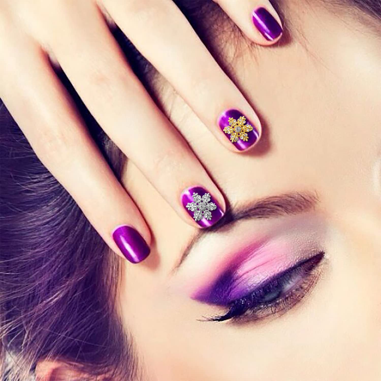 20 Pcs Gold & Silver Snowflake Nail Charms - 3D Winter Nail Art Decorations for Christmas, Luxury Rhinestone Nail Jewelry - Perfect for Holiday Parties & Festive Nail Designs