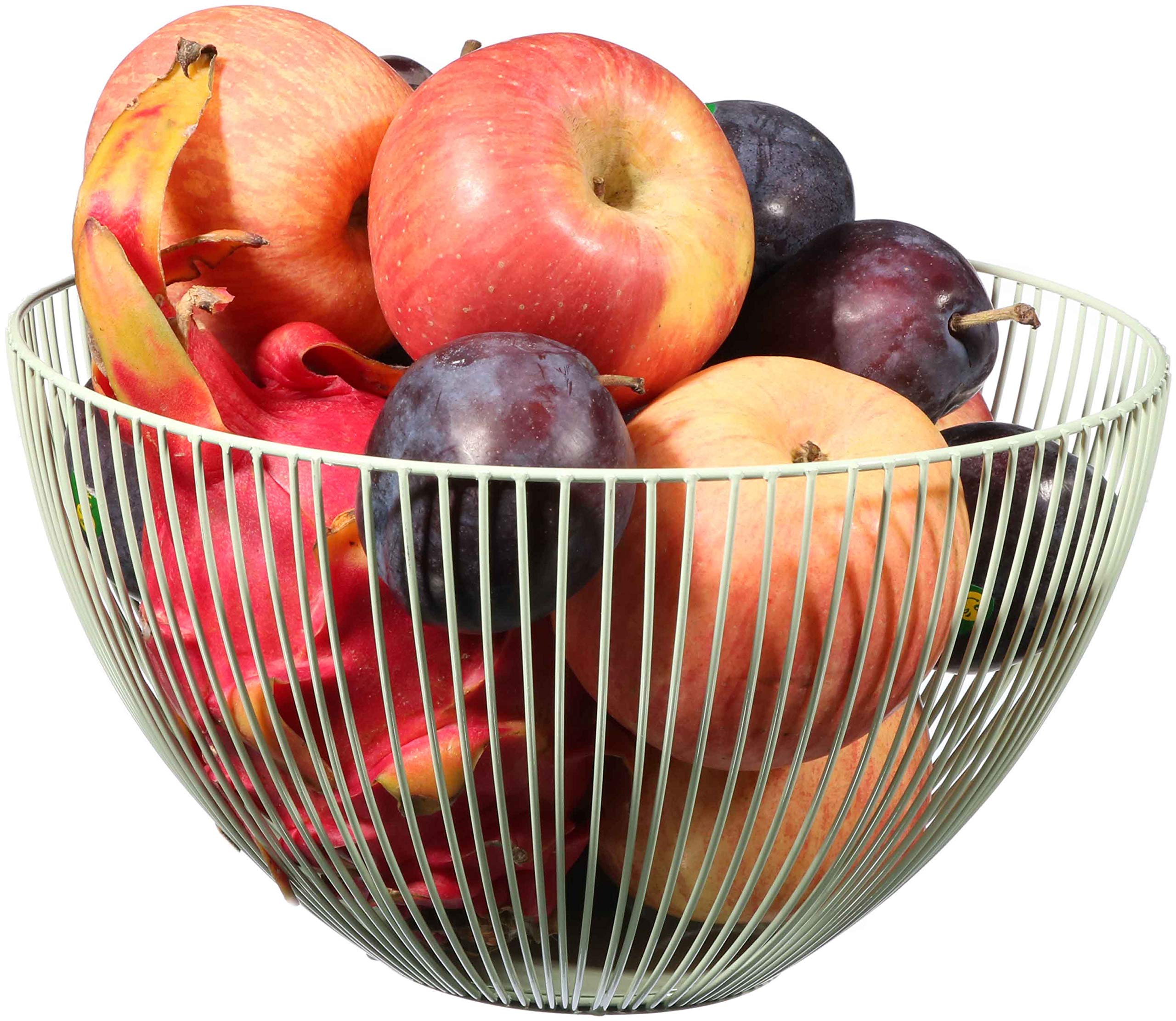 Modern Acrylic Fruit Basket with Banana Hanger - Kitchen Countertop Storage Organizer for Fruits & Vegetables - Green Metal Wire Stand - Perfect for Kitchen, Dining Room, and Pantry Organization