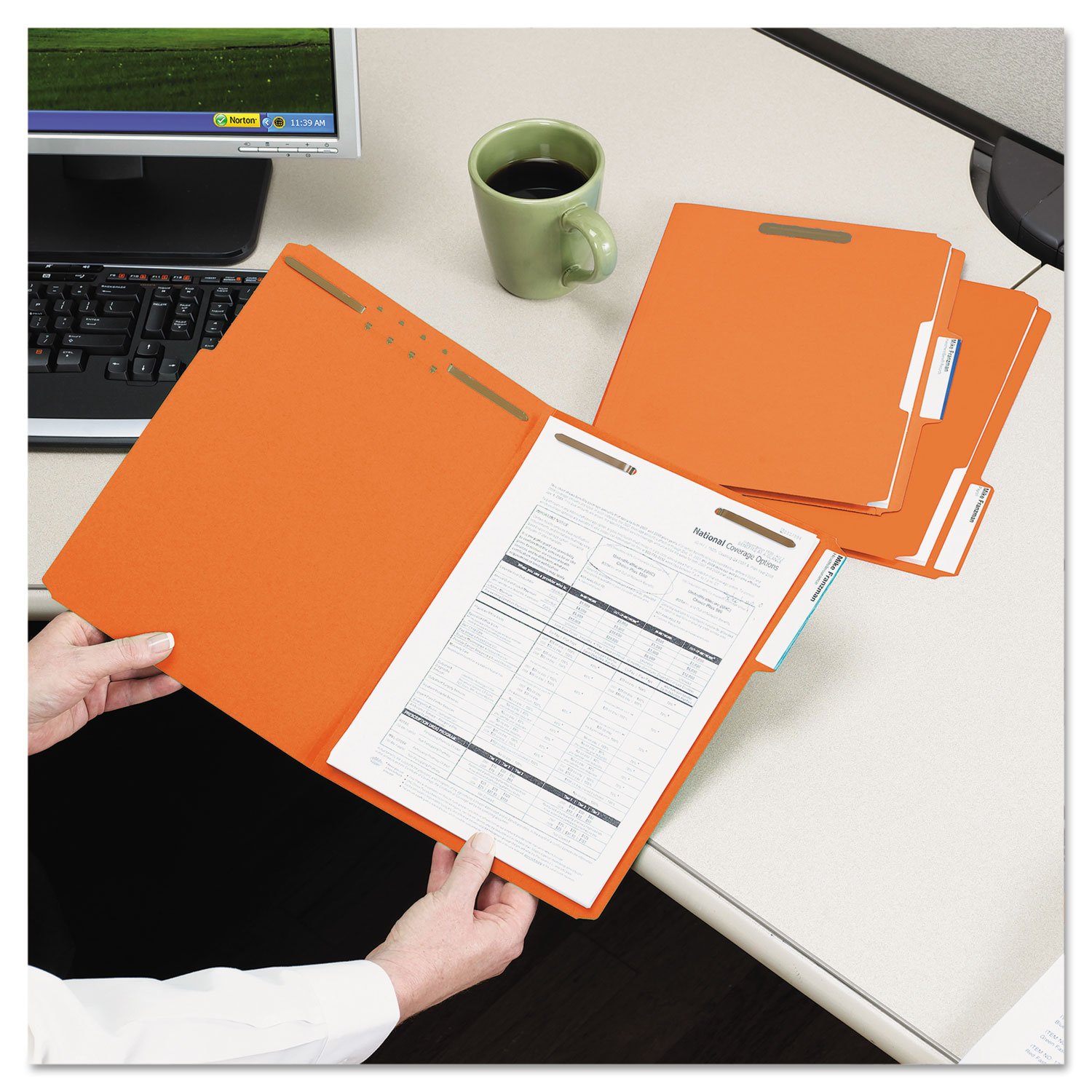 Smead 12540 Two-Fastener File Folders - 1/3 Cut Assorted Top Tabs, Letter Size, Orange (50/Box) - Perfect for Office Organization & Document Filing