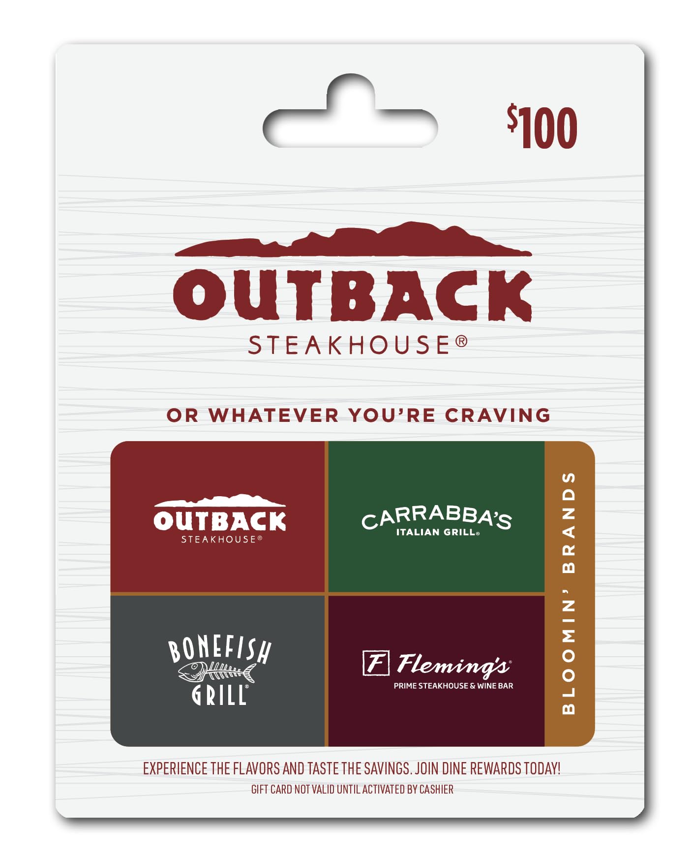 Outback Steakhouse $100 Gift Card - Bloomin' Brands Multi-Restaurant Dining Gift Card for Birthdays, Holidays & Corporate Gifting