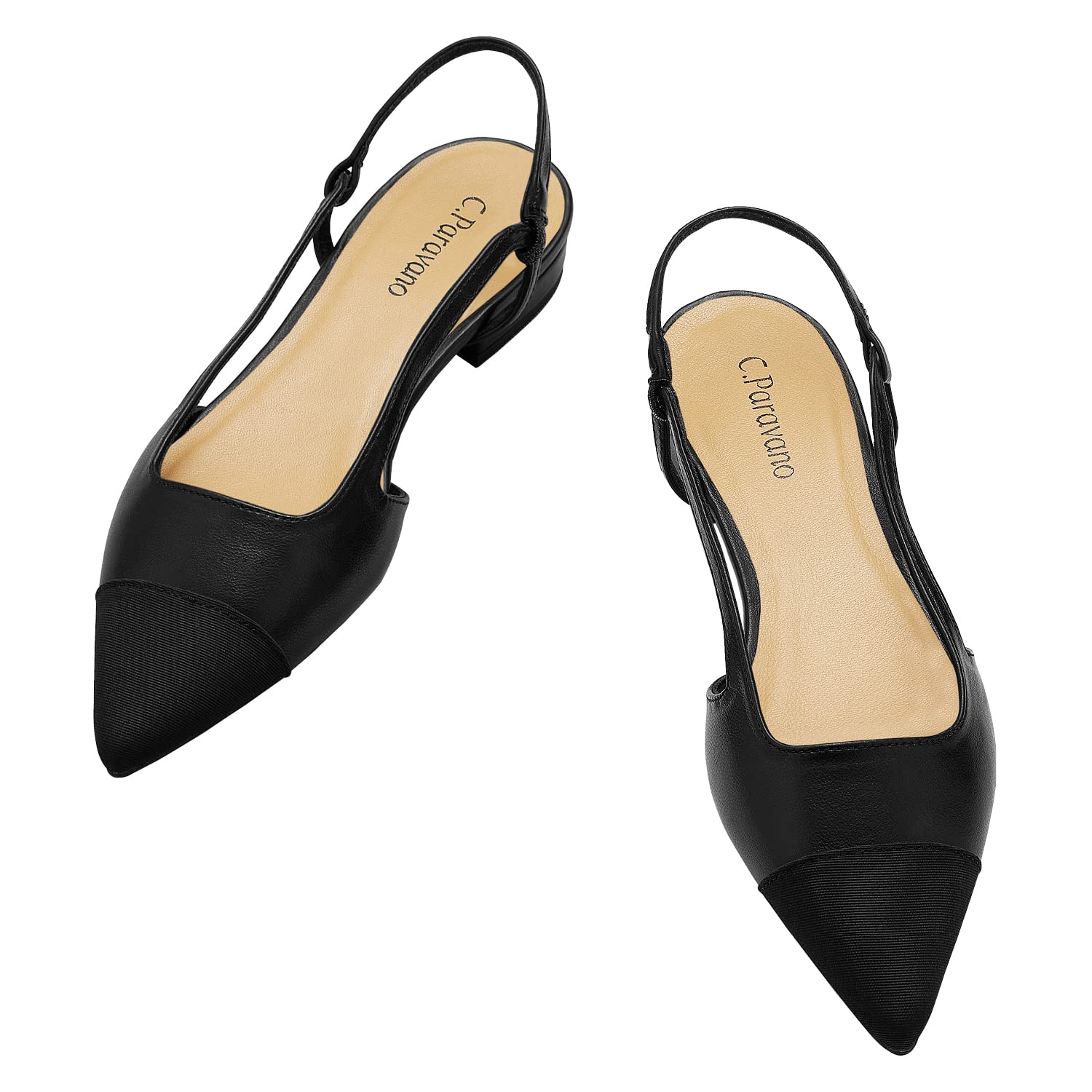 C.Paravano Women's Slingback Shoes - Comfortable Beige & Black Slingback Pumps & Flats for Work, Office, Wedding & Casual Outfits | Elegant Women's Heels & Comfortable Dress Shoes