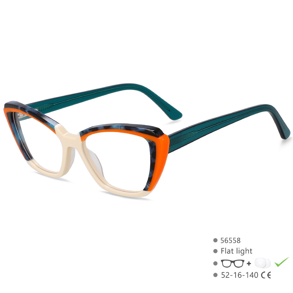 CCspace Unisex Full Rim Square Cat Eye Acetate Eyeglasses Frame 56558 - Stylish Retro Glasses for Men & Women, Perfect for Office, Reading & Fashion Accessories