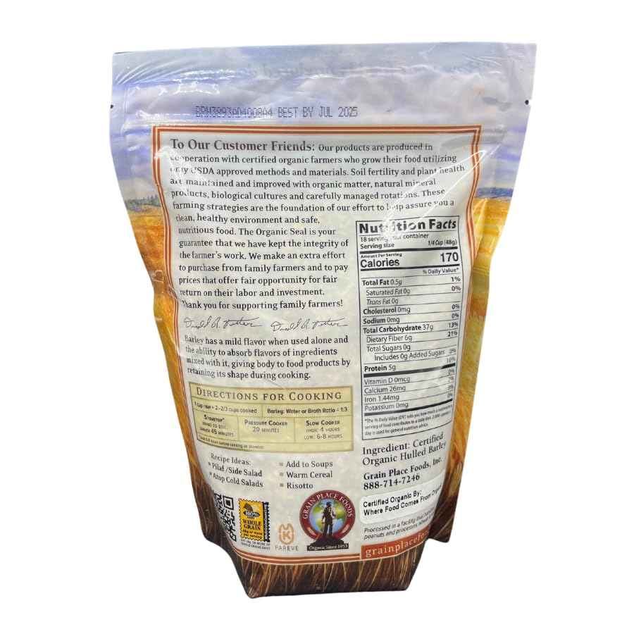 Organic Hulled Barley Non-GMO - 2lb Bulk Bag (Pack of 10) | Perfect for Soups, Stews, Baking & Healthy Meal Prep