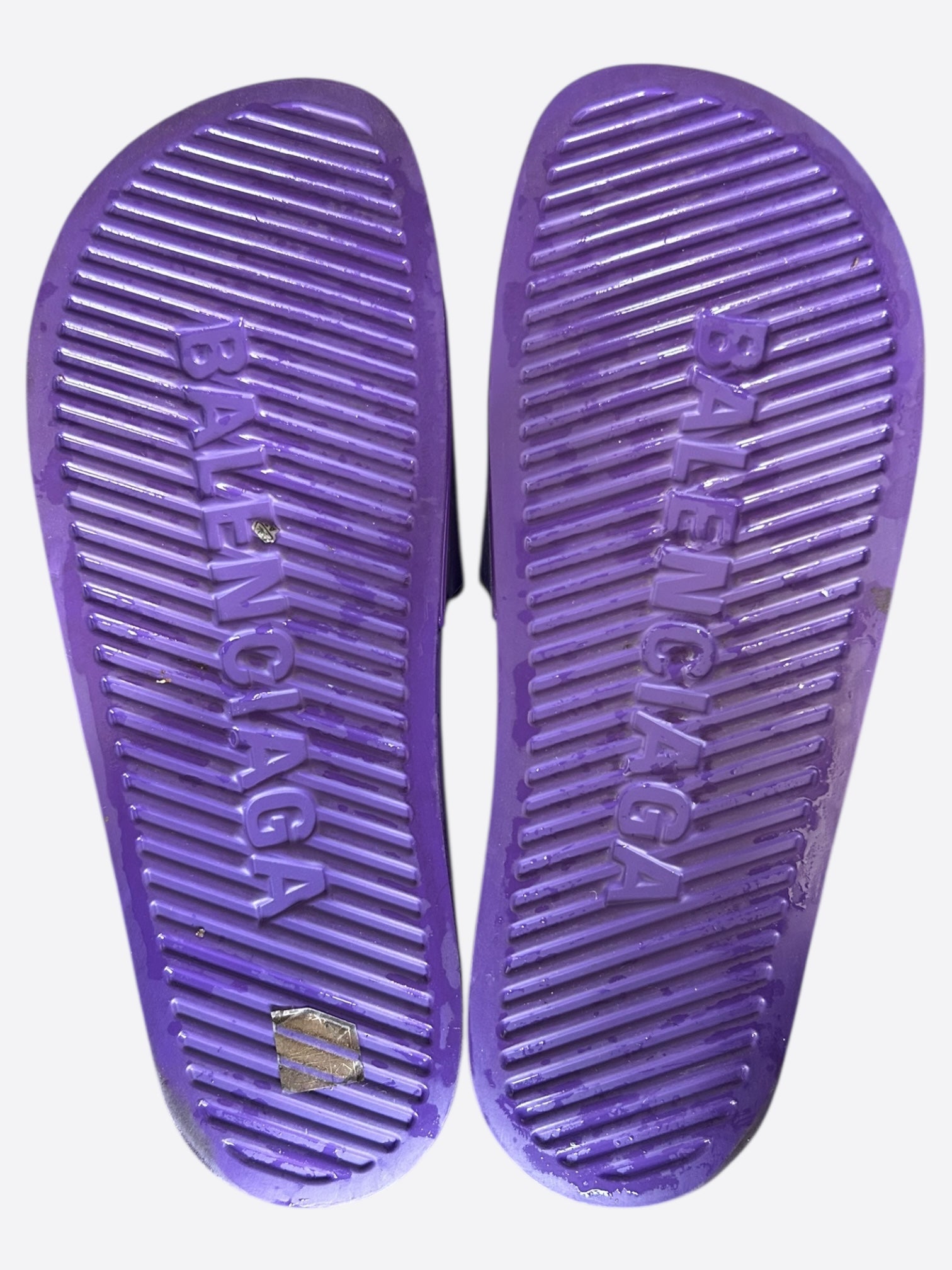 Balenciaga Purple & White Logo Slides for Men & Women - Comfortable Luxury Slides for Casual Wear, Beach, Pool & Home Use