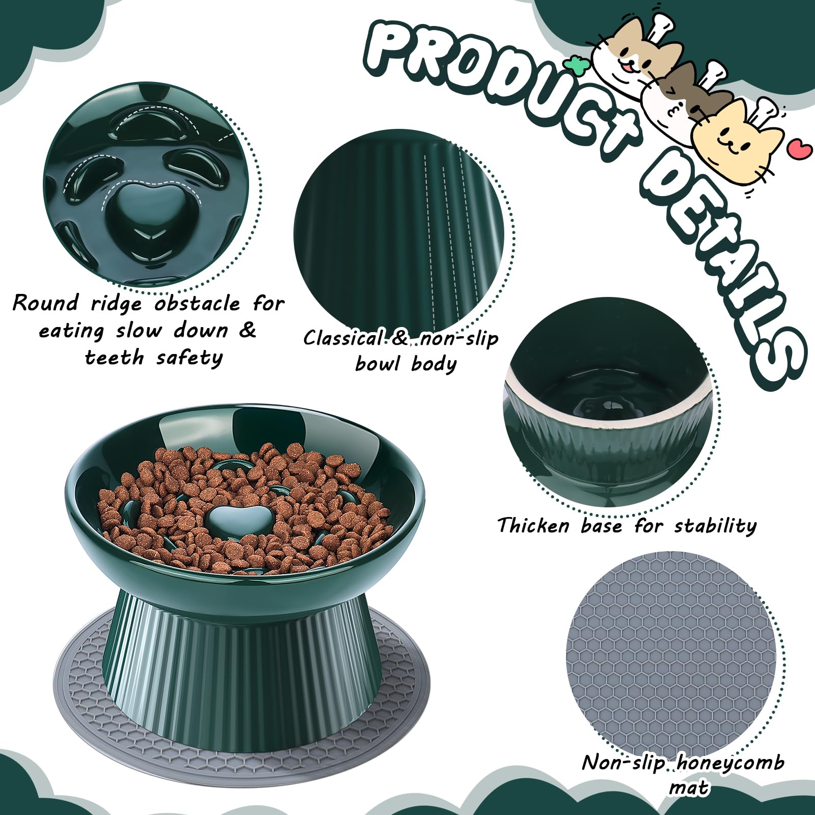 2 Pack Ceramic Raised Slow Feeder Cat Bowls - Elevated Pet Food Bowls for Indoor Cats & Small Dogs - Anti Vomiting Slow Feed Bowls for Dry & Wet Food - Durable Porcelain Design - Perfect for Mealtime Portion Control & Digestive Health