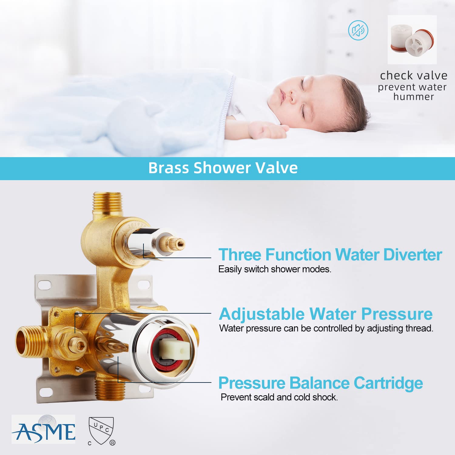 EMBATHER 3-Setting High Pressure Shower Faucet Set with Wall Mount Rainfall Shower Head & 8-Mode Handheld Spray - Polished Chrome Finish for Bathroom, Spa, and Luxury Home Use
