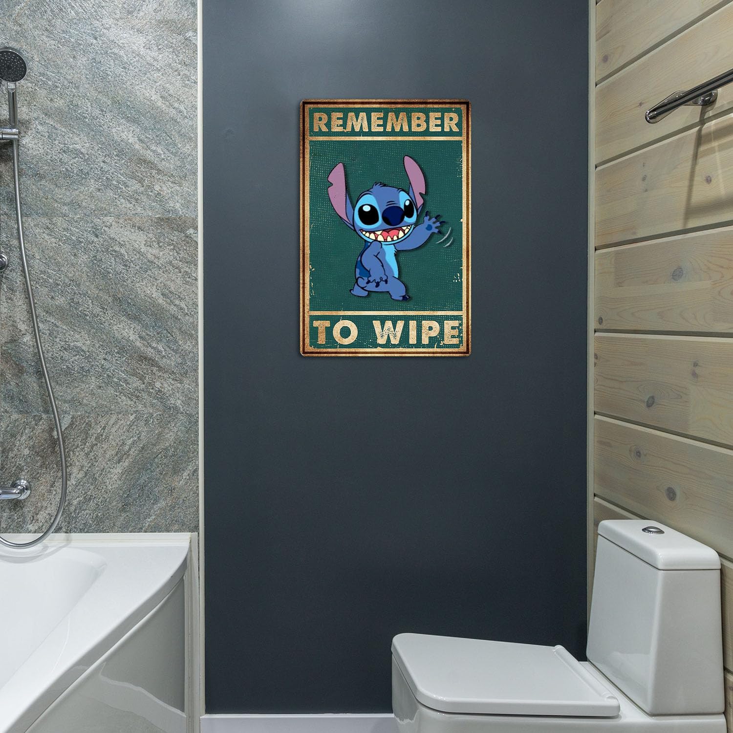 Stitch Bathroom Decor Metal Tin Sign - Remember to Wipe - Cute Kitchen & Home Accessories - 8×12 Inch Wall Art - Perfect for Bathroom, Bedroom, or Christmas Gifts - Great for Disney Fans & Home Decor