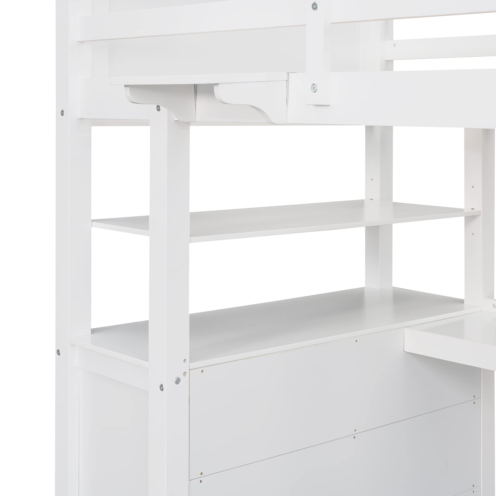 White Twin Loft Bed with Desk & Drawers for Kids, Teens & Adults - Space-Saving Bedroom Solution