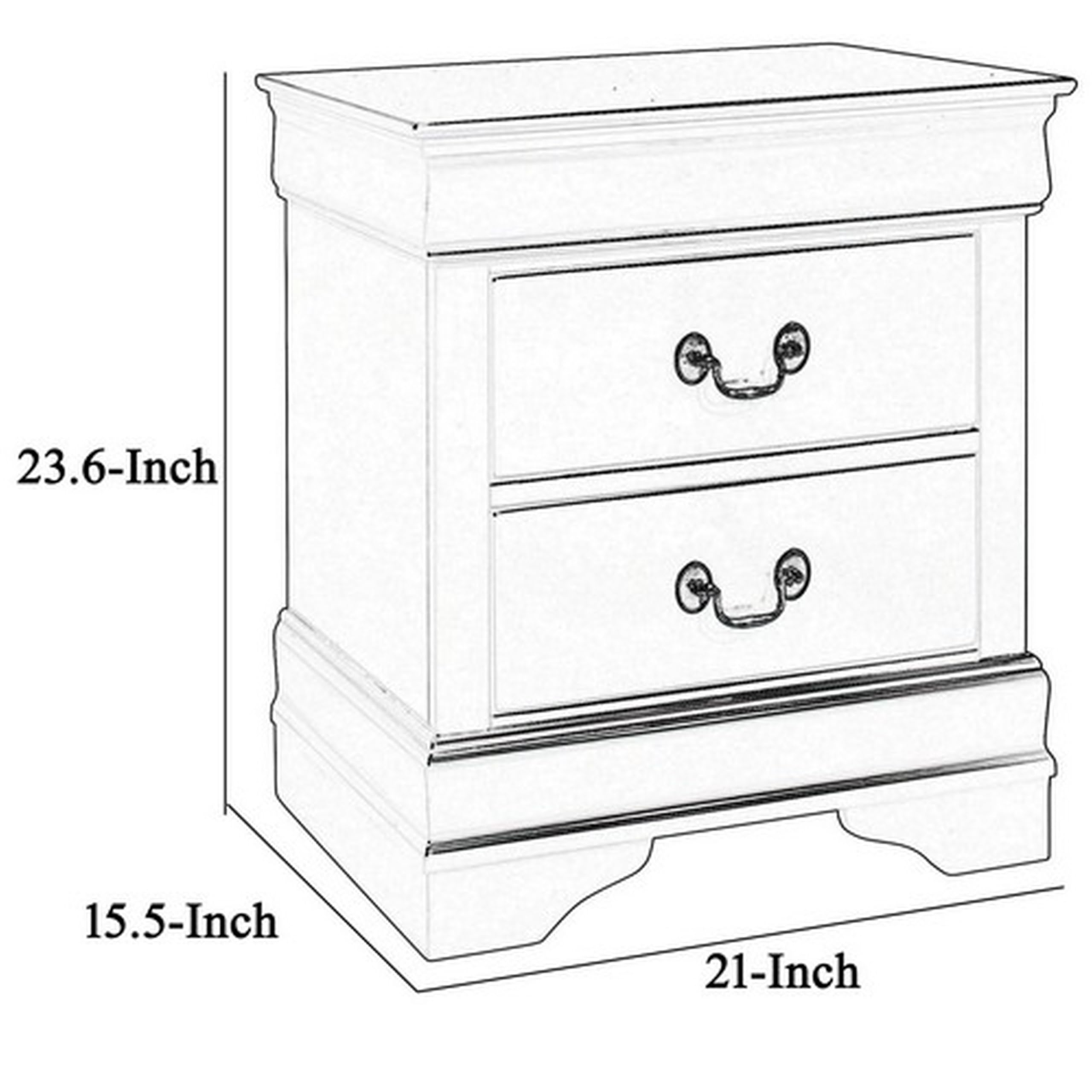 Benjara 2 Drawer Wooden Nightstand with Antique Metal Pulls - Black Bedside Table for Bedroom, Living Room, or Office Storage & Organization