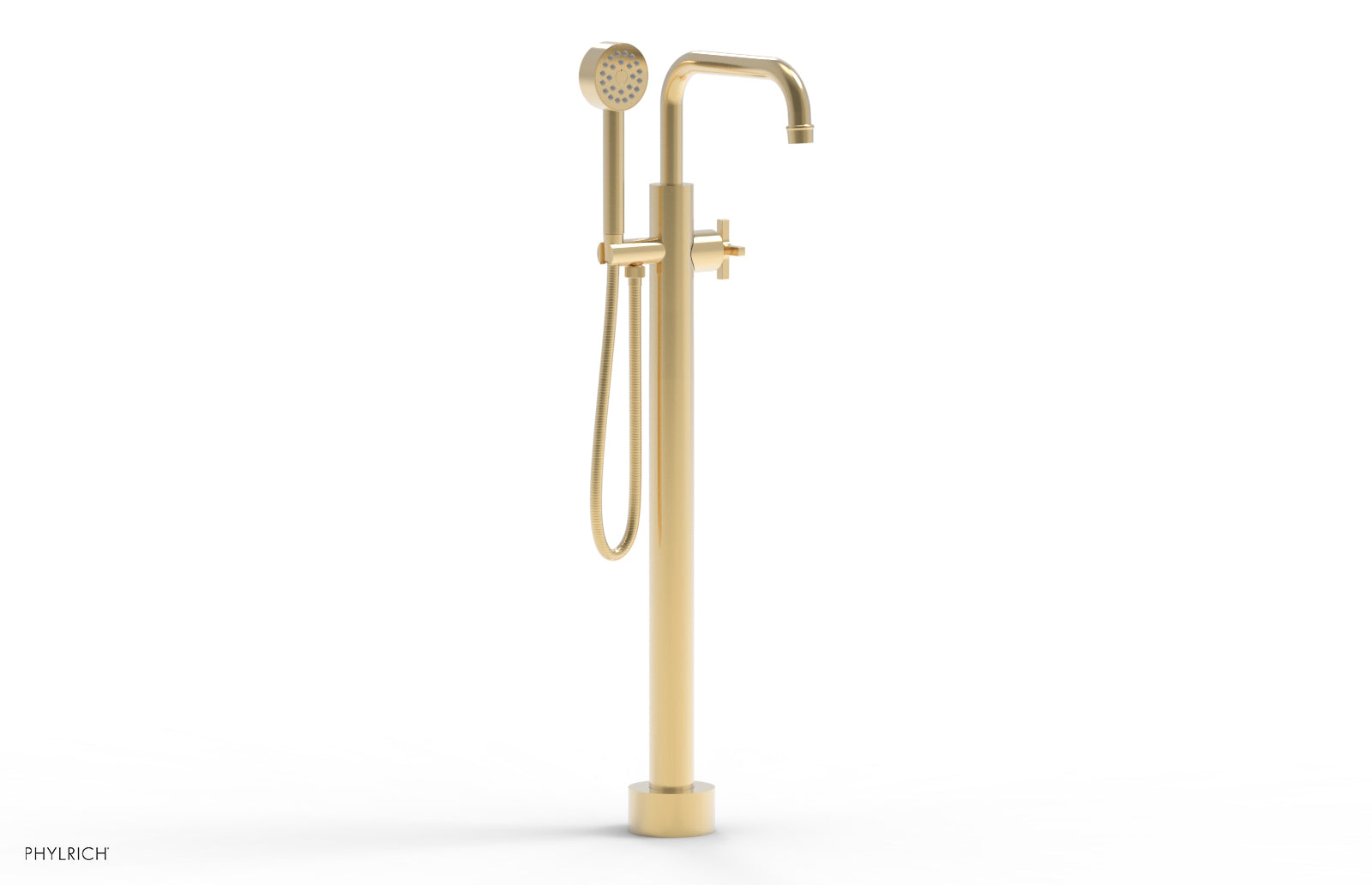 HEX MODERN Tall Floor Mount Tub Filler with Cross Handle & Hand Shower - Model 5015401 - Perfect for Luxury Bathroom Renovations & Spa-Like Showers