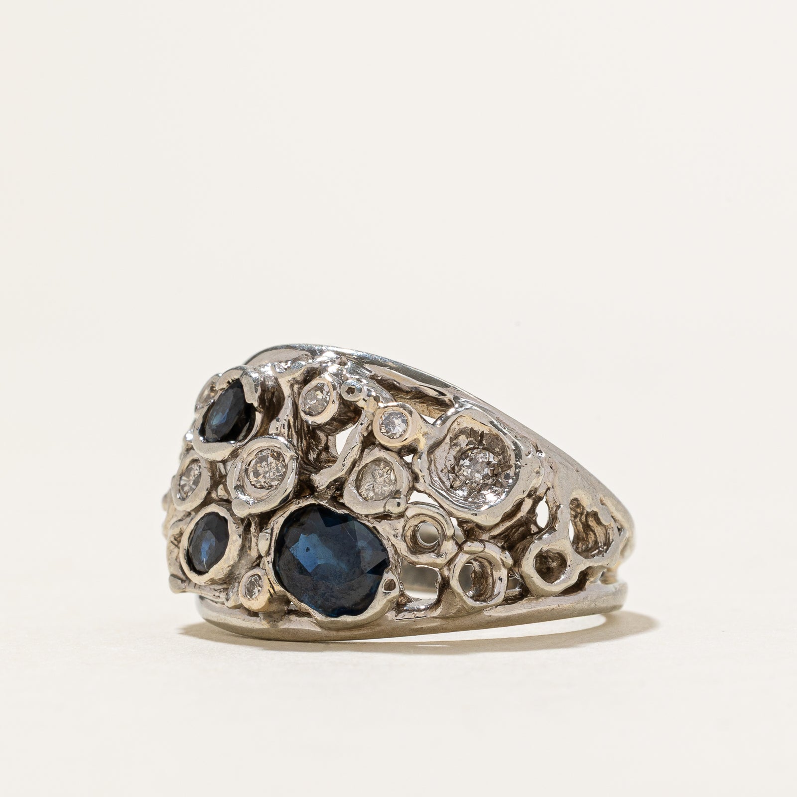 1.60ctw Sapphire & Diamond Cocktail Ring for Women | 0.31ctw Genuine Diamond Accents | Size 9.75 | Elegant Evening Wear & Special Occasion Jewelry Gift